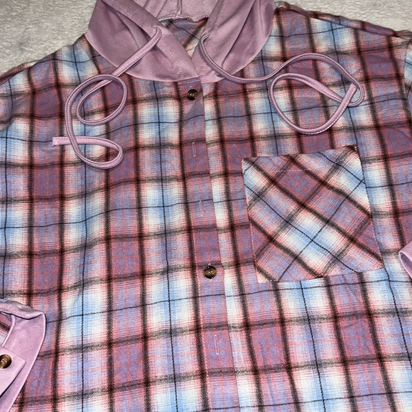 Plaid button up with hood - Picture 2 of 2
